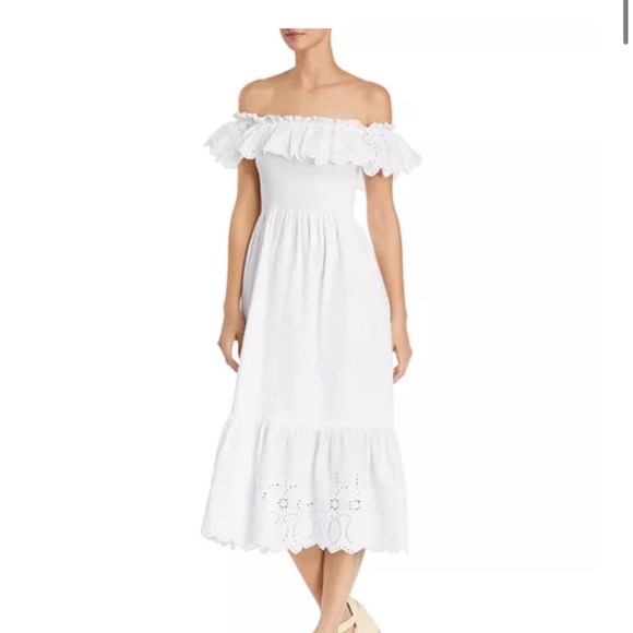 AQUA white eyelet off shoulder midi dress - Picture 1 of 5
